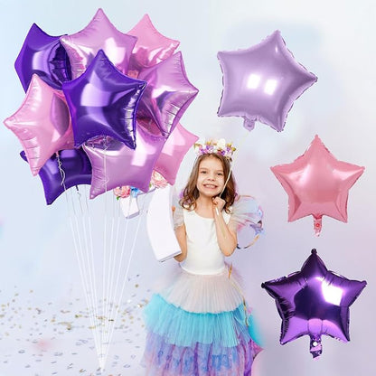 TAOYE Purple Pink Stars Foil Balloons, 18 Inch Lavender Purple Pink Stars - Image 3