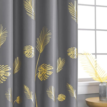Sliding Glass Door Curtain 80W x 96L Inch Grey and Gold Blackout Curtain Palm - Image 3