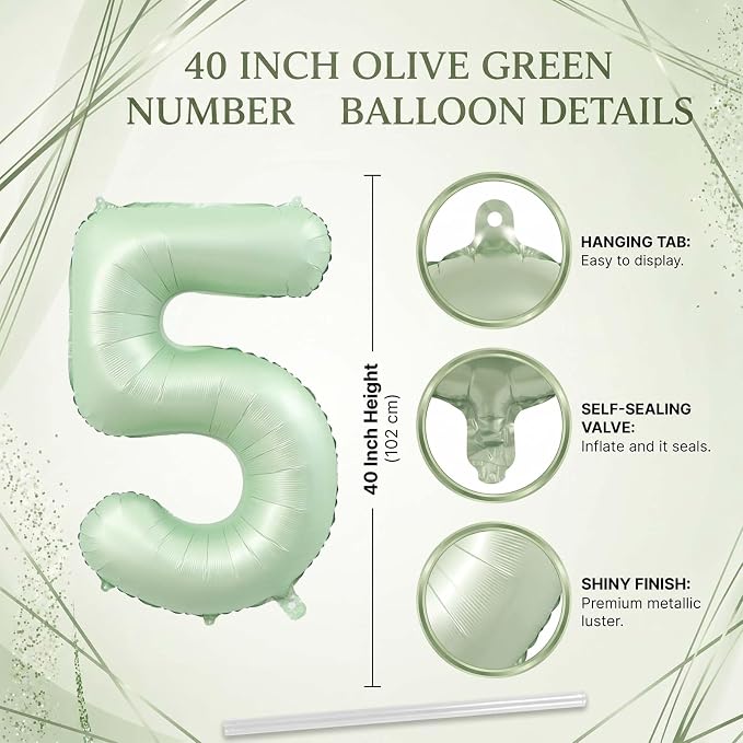 Olive Green Number 5 Balloon 40 Inch, Sage Digit - Image 4