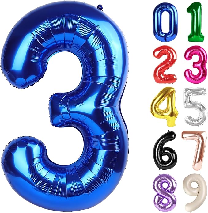 3 Balloon - Metallic Blue Birthday Number Balloons, 40 Inch Decorations | by ALPHADELTAPI