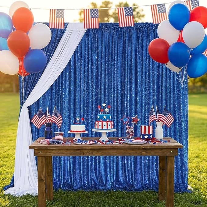 Royal Blue Sequin Backdrop Curtains Party Glitter Drapes 2 Pcs 2FTx8FT | - Image 2