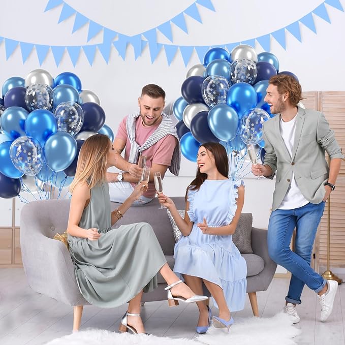 60pcs Blue and Silver Balloons 12inch - Image 5