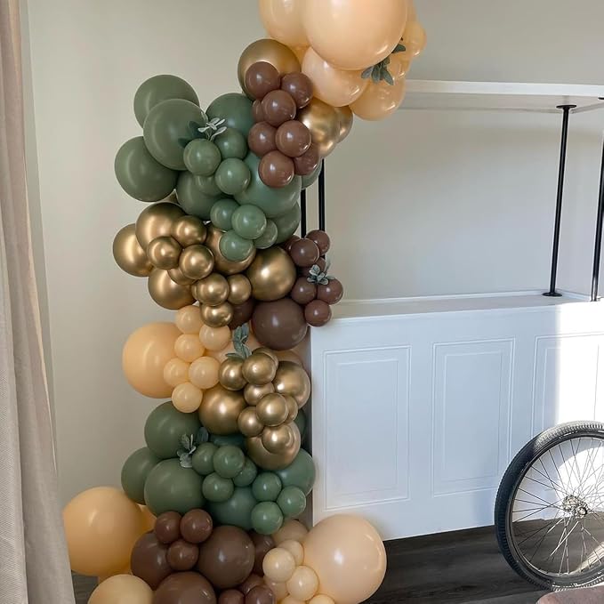 60 PCS Sage Green Brown Balloons Woodland Camo Army Balloon Olive Green Dark - Image 3