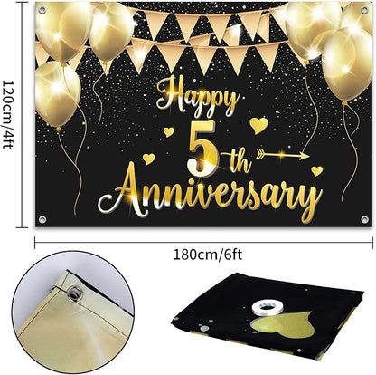 HAMIGAR 6x4ft Happy 5th Anniversary Banner Backdrop - Image 2