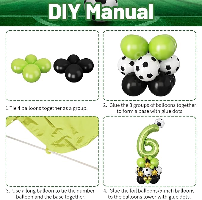40 Inch Number 6 Balloon Green Soccer Number Six Foil Balloons Tower Set - Image 6
