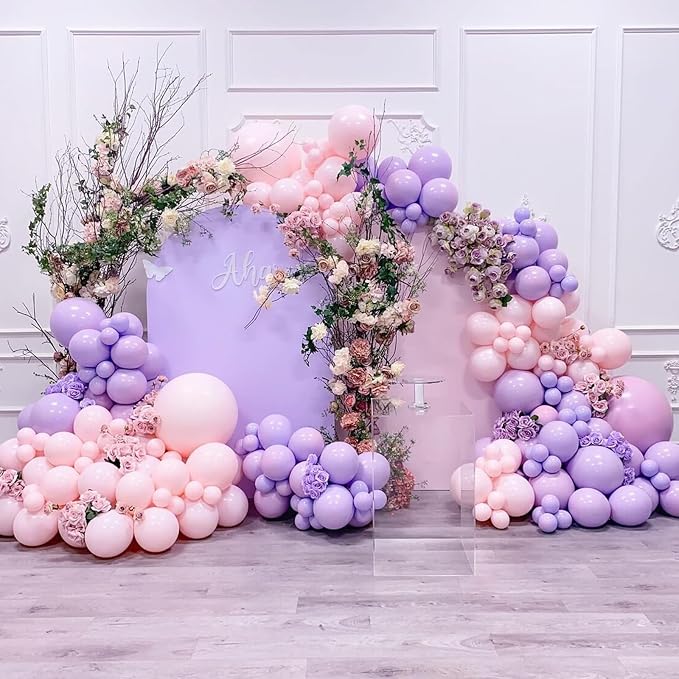 Pink Purple Balloons Set, 12Inch Metallic Purple Pink Latex Balloons - Image 4