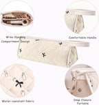 Large Quilted Hair Tools Travel Bag,Aesthetic Waterproof Hair Styling Accessories Storage Case for Flat Irons,Straightener,Curling Iron,Hair Dryer,Dyson Airwrap Travle Bag（05White Bow）