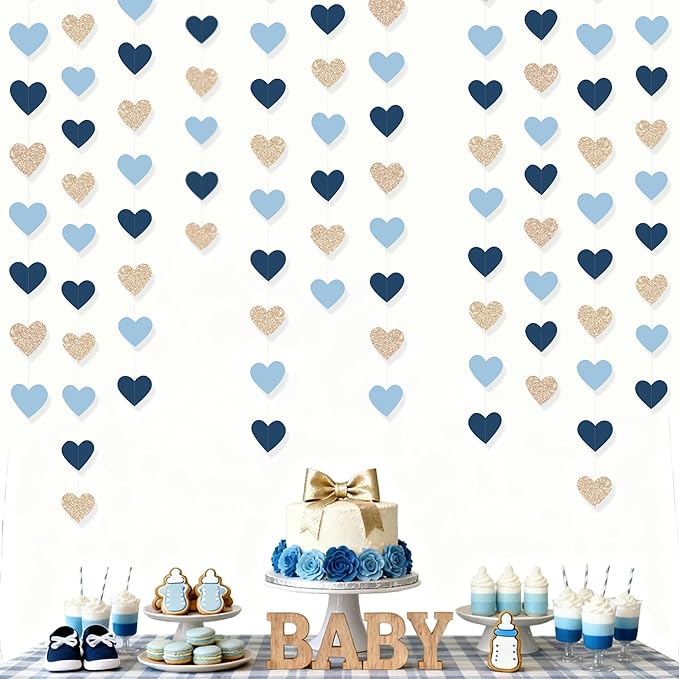 Navy Blue Champagne Gold Heart Party Decorations Glitter Paper Champagne Gold - Image 7