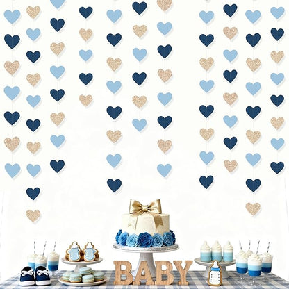 Navy Blue Champagne Gold Heart Party Decorations Glitter Paper Champagne Gold - Image 7