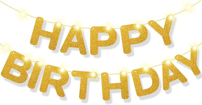Glitter Gold Happy Birthday Banner by Adecortalk