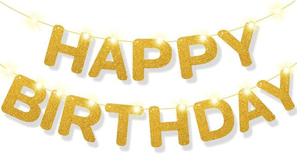 Glitter Gold Happy Birthday Banner by Adecortalk