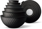 COOK WITH COLOR Mixing Bowls with Lids - 12 Piece Plastic Nesting Bowls Set includes 6 Prep Bowls and 6 Lids, Non Slip Bottom and Embossed Design - Microwave Safe (Black)