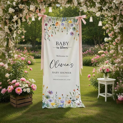 Floral Baby Shower Welcome Sign, Personalized Banner, Custom Backdrop Decor by Custom