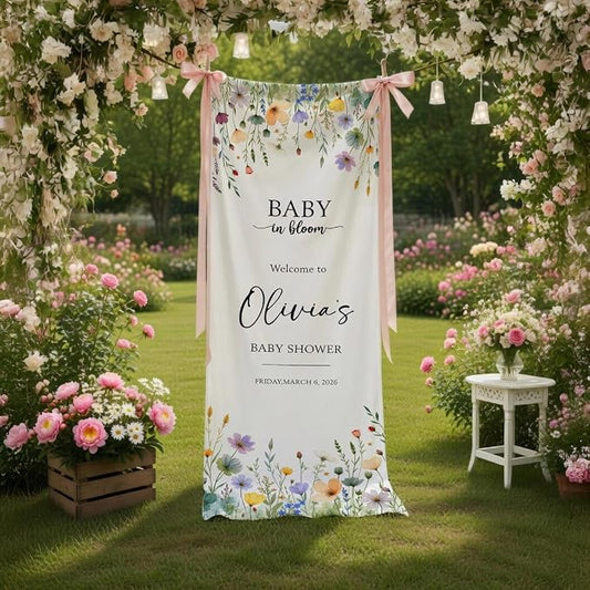Floral Baby Shower Welcome Sign, Personalized Banner, Custom Backdrop Decor by Custom