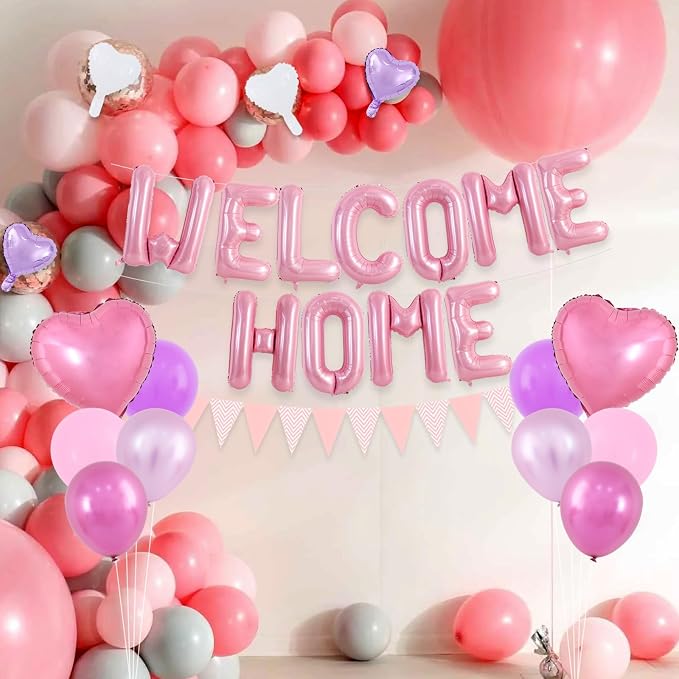 TONIFUL 16 Inch Pink Welcome Home Foil Letter Balloon Banner Decoration Kit | - Image 4