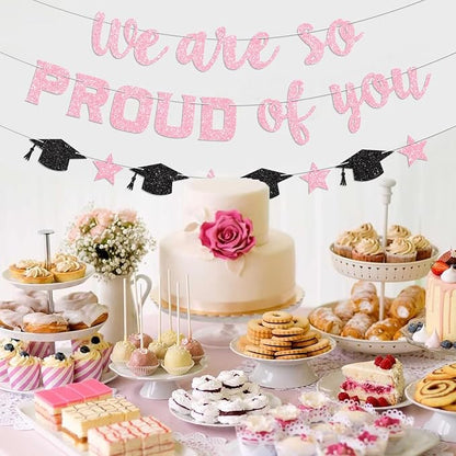We Are So Proud of You Banner Prestrung Pink Graduation Banner Graduation - Image 6