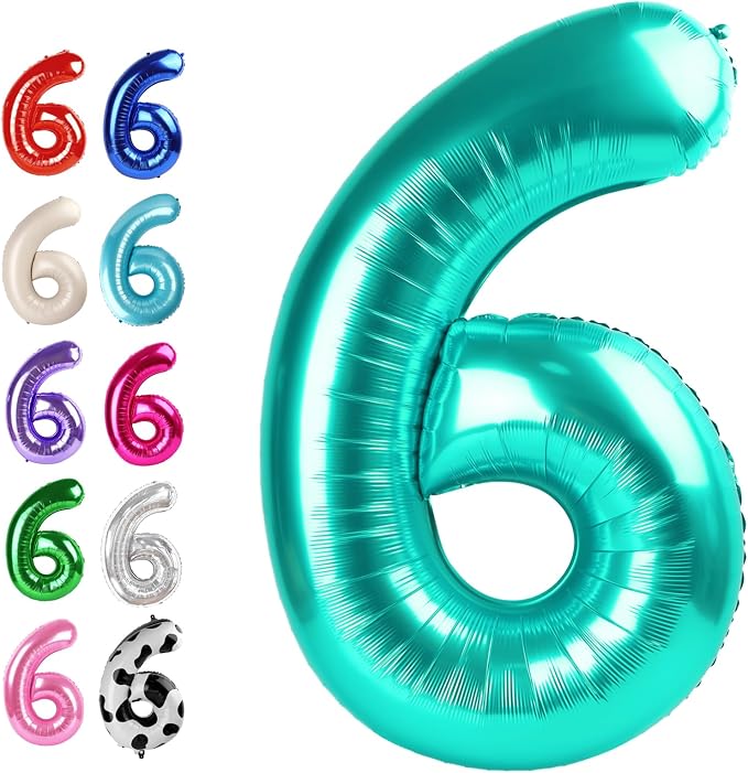 Teal Blue Number 6 Balloon 40 inch, Balloon numbers party supplies, deco photo by Upgesy