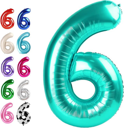 Teal Blue Number 6 Balloon 40 inch, Balloon numbers party supplies, deco photo by Upgesy