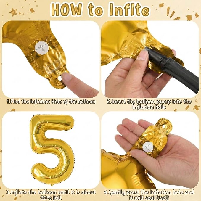 Gold Number 5 Balloon 40 Inch, Shiny Foil Decors - Image 5