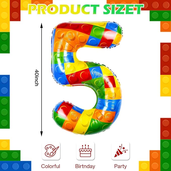 40 Inch Building Block Number Balloon Colorful Block Foil Balloons Block Themed - Image 2