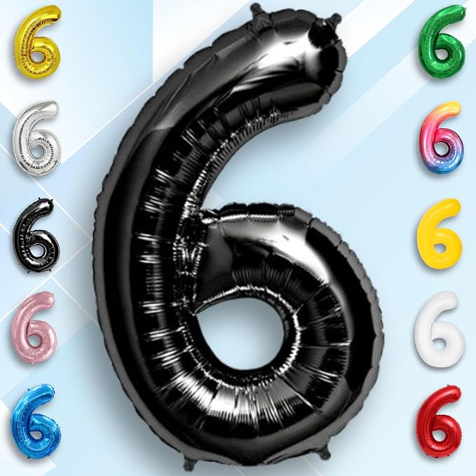 Black Number Balloon 6 Mylar Foil Balloons 16 inch Small - Image 2