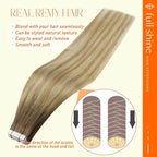 Full Shine Tape in Hair Extensions Human Hair 18 Inch Tape ins Human Hair Extensions Color 6 Chestnut Brown Fading to 27 and 60 Platinum Blonde Seamless Skin Weft Tape Hair Extensions 50G 20Pcs