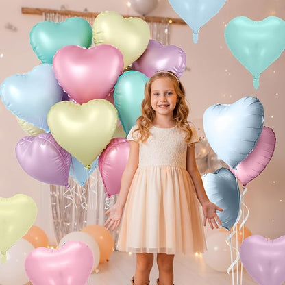Pastel Heart Balloons, 18 Inch Pastel Pink Purple Teal Blue Yellow Foil - Image 4
