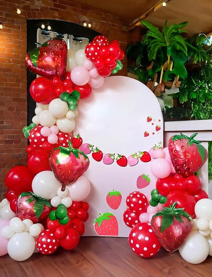 Strawberry Balloon Arch Garland Kit, Berry First Birthday Decor | 137 Pcs Pink - Image 9