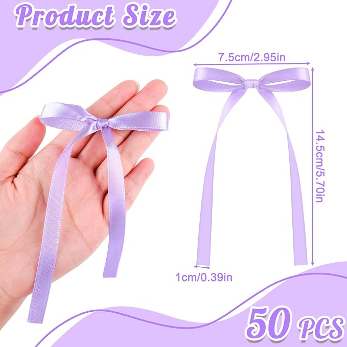 NEBURORA 50 Pcs Purple Bows for Cake Decoration Party Ribbon Bowknots | Pastel - Image 2