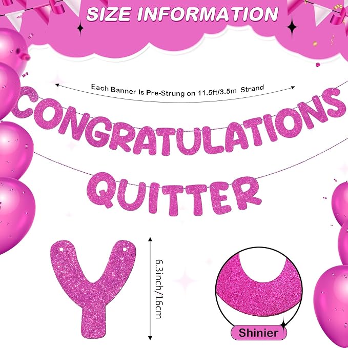 Fulmoon Pre Strung Congratulations Quitter Glitter Banner Funny Retirement - Image 2