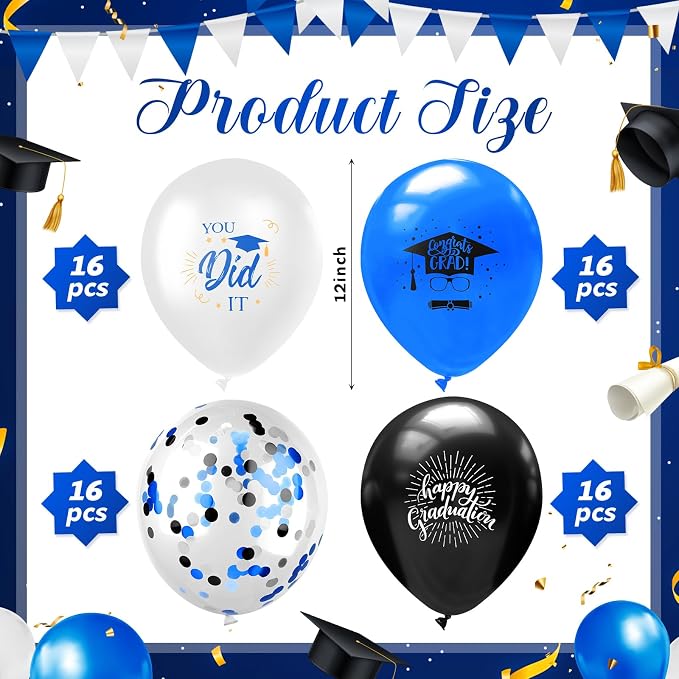 Kasyat 4 Set Blue and Black Graduation Balloons Stand High 53 Inch Class of - Image 2