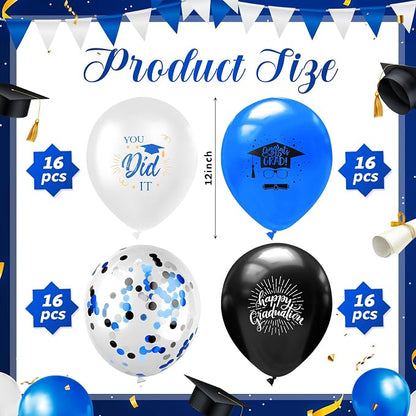 Kasyat 4 Set Blue and Black Graduation Balloons Stand High 53 Inch Class of - Image 2