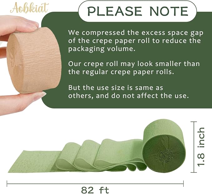 AOBKIAT Wedding Streamers Party Decorations, 5 Rolls Olive Green Crepe Paper | - Image 5