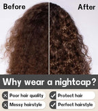 2pcs Silk Satin Bonnet Hair Wrap for Sleeping, Adjustable Strap Curly Natural Hair Night Caps for Women Men(Black&Black)