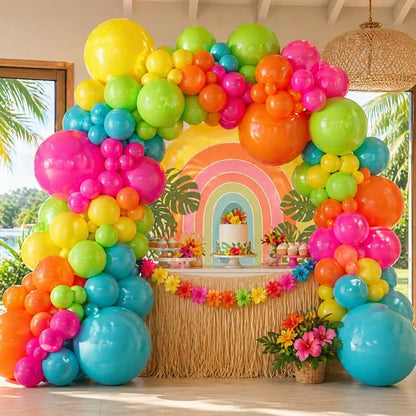 141 Pcs Rainbow Neon Balloon Arch Kit, Hot Pink Lime Green Orange Slate Blue - Image 8