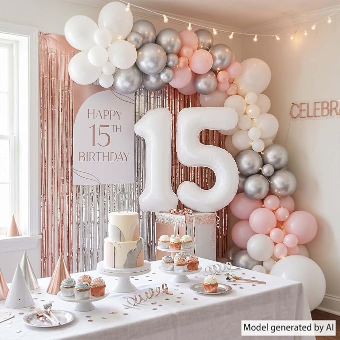 White Number 15 Balloon 40 Inch, Large Matte White Mylar Foil 15th Birthday - Image 3