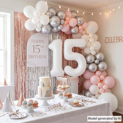 White Number 15 Balloon 40 Inch, Large Matte White Mylar Foil 15th Birthday - Image 3