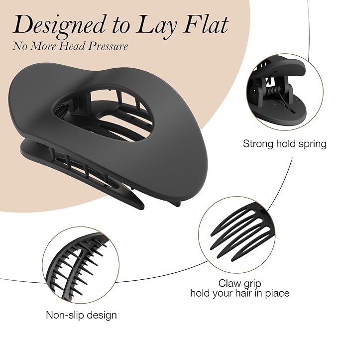 Upgraded 8 Pack French Flat Hair Clips for Women Girls, Matte Lay Flat Claw Clips, Large No-Slip Claw clips for Thick & Thin Hair, Strong Hold Styling Barrettes Accessories for Daily Styling(Black)