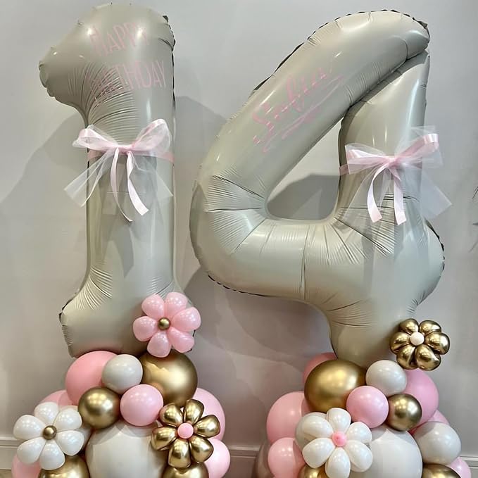 40 Inch 4 Balloons, Large Beige Number 4 Balloon - Image 6