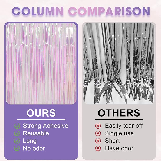 Voircoloria 3 Pack 3.3x8.2 Feet Iridescent Transparent Foil Fringe Backdrop - Image 5