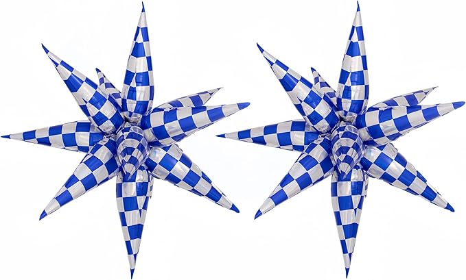 2 * 12 Pcs Blue Silver Iridescent Checkered Star Foil Balloons/Race Car by baoonworlld