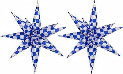 2 * 12 Pcs Blue Silver Iridescent Checkered Star Foil Balloons/Race Car by baoonworlld