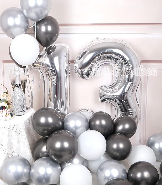 AULE 40 Inch Silver 13 Balloon Number Foil 0-9 Birthday Big Numbers | Birthday - Image 2