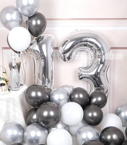 AULE 40 Inch Silver 13 Balloon Number Foil 0-9 Birthday Big Numbers | Birthday - Image 2