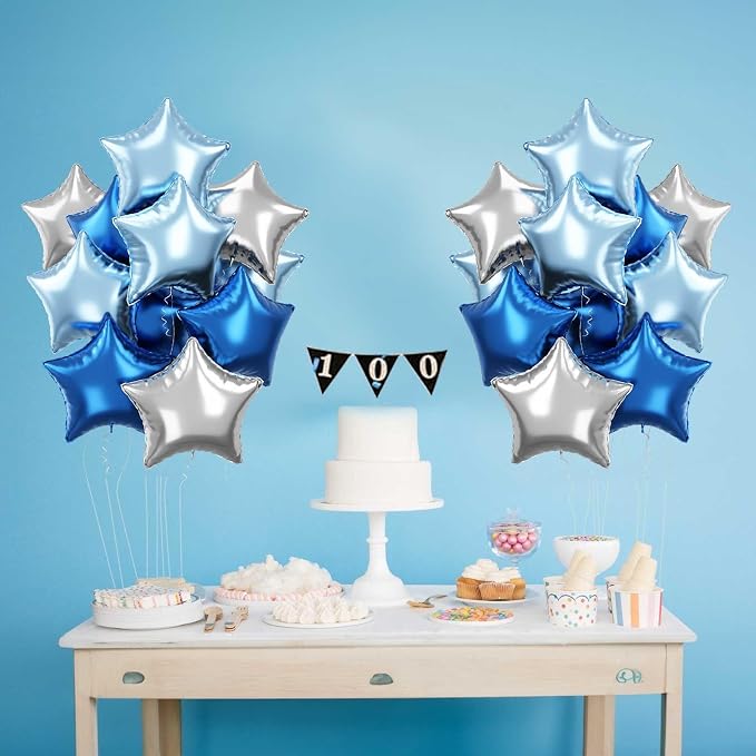 Blue Star Foil Balloons, 18 Inch Royal Blue Silver Stars Shape Foil Helium - Image 3