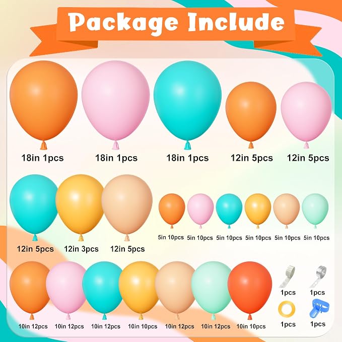 170Pcs Summer Tropical Luau Hawaiian Balloon Garland Arch Kit | Orange Pink - Image 2