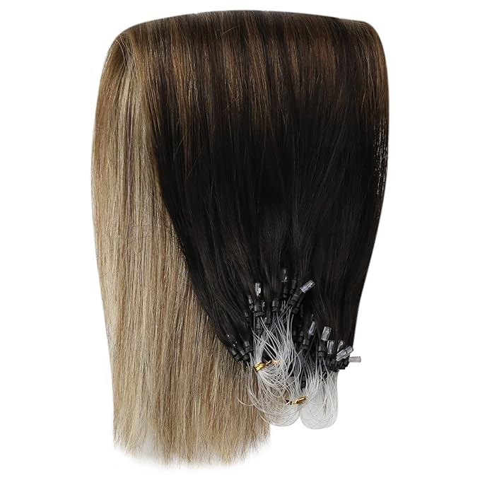 YoungSee Micro Link Hair Extensions Human Hair Balayage Micro Hair Extensions Human Hair Ombre Dark Brown to Blonde Mix Browns Bead Hair Extension Real Hair Microbead Extension 14 Inch 50g 50s