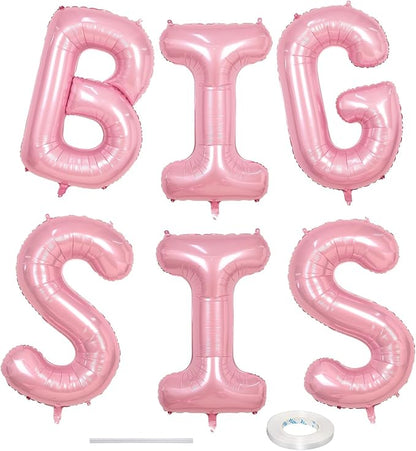 40 Inch Pastel Pink BIG SIS Letter Balloons, Pearl Pink BIG SIS Balloon Letters by Lingqiang