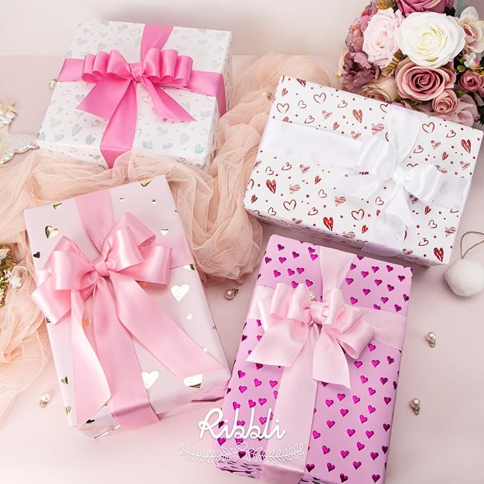 Ribbli Pink Satin Ribbon 1-1/2 Inch x 4 Rolls Total 40 Yards- White Pink Ribbon - Image 2