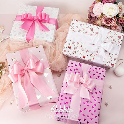 Ribbli Pink Satin Ribbon 1-1/2 Inch x 4 Rolls Total 40 Yards- White Pink Ribbon - Image 2
